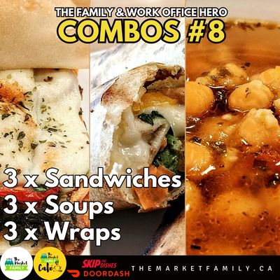 FAMILY OR WORK OFFICE HERO - COMBO#8:                              3X Wraps + 3X Soups + 3X Sandwiches