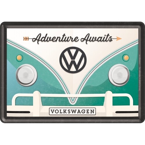 Blechpostkarte - VW Bulli Adventure Awaits