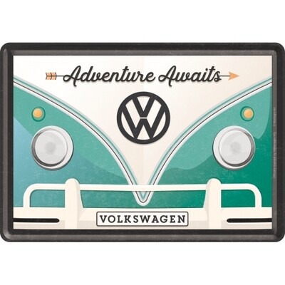 Blechpostkarte - VW Bulli Adventure Awaits