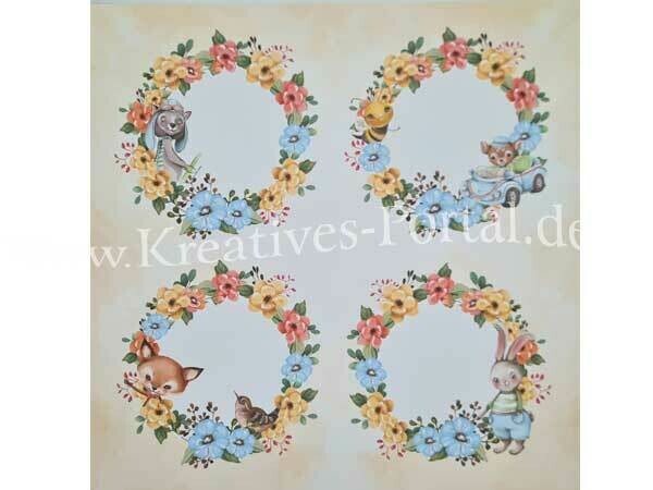 Scrapbook Design Papier * Blumenkranz mit Tieren 02 Scrapbook Design Papier * Blumenkranz mit Tieren 02