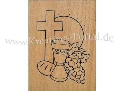 ​Holzstempel * Kreuz , Kelch , Wein und Brot