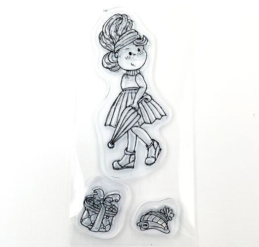 Clear Stempel Frau mit Schirm