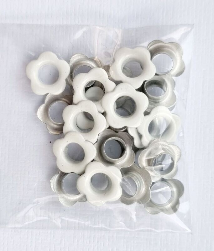 Eyelets weiß in Blumenform Eyelets weiß in Blumenform