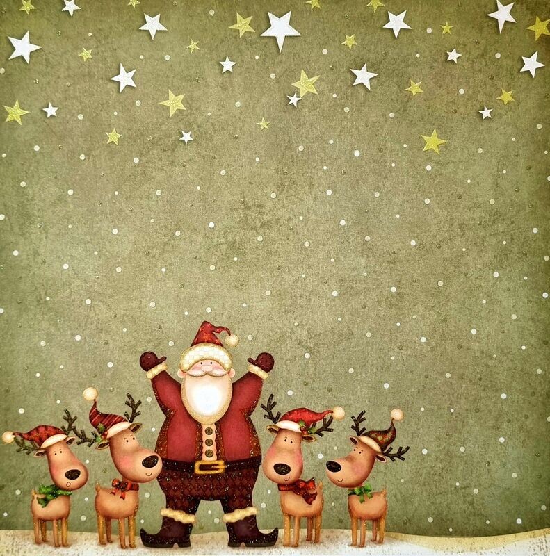 Scrapbook Papier Weihnachtsmann mit Rentieren