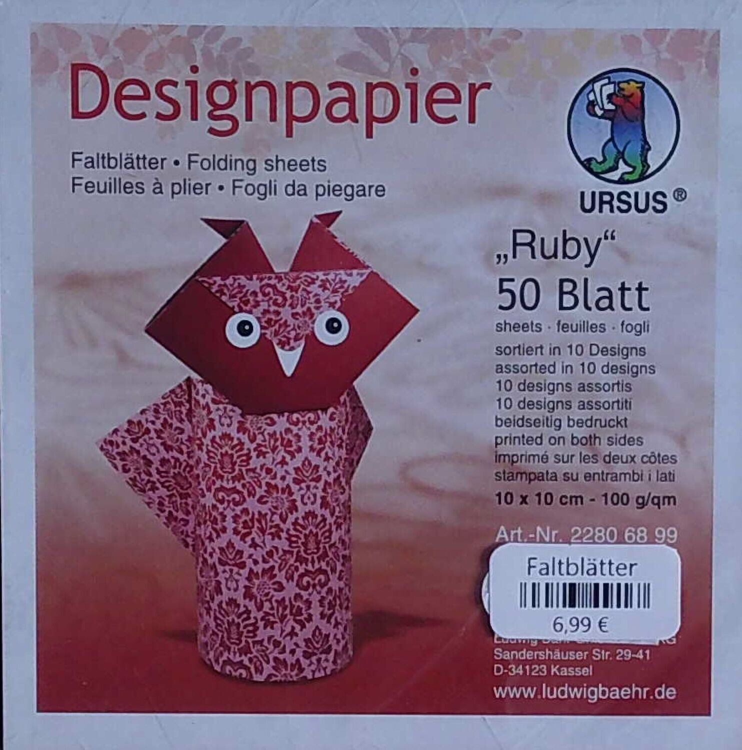 Faltblätter Designpapier Ruby