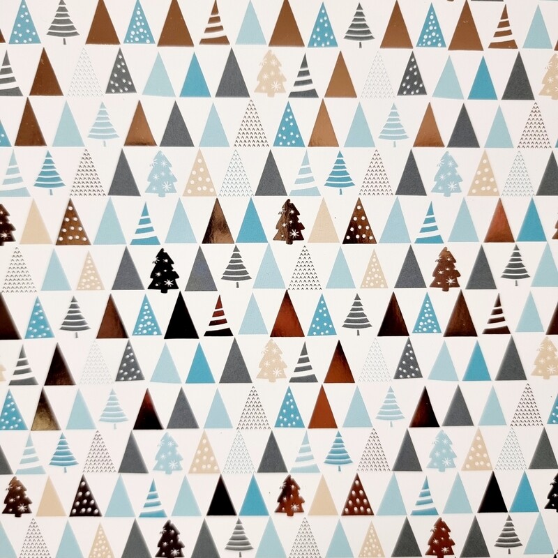 Motivpapier blau mit kupfer glänzenden  Tannen