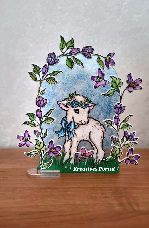 Stempel Schaf mit Blumenkranz