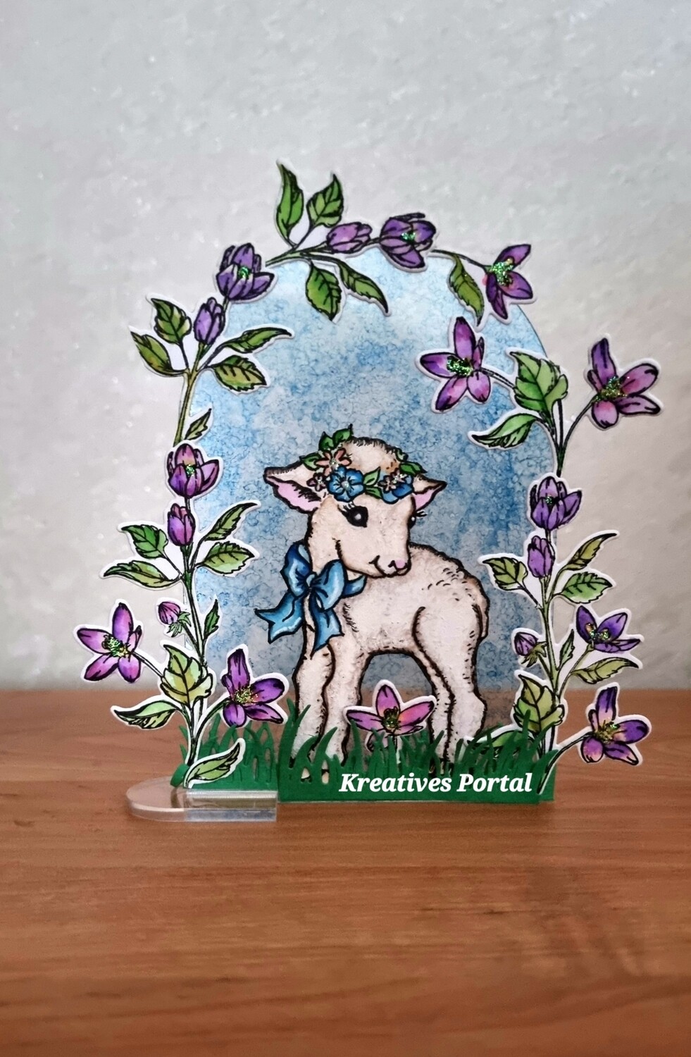 Stempel Schaf mit Blumenkranz