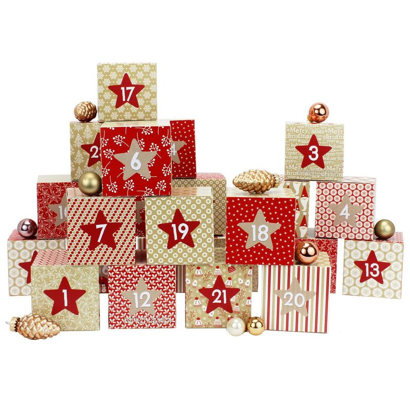 Adventskalender Schachteln zum befüllen rot - beige Adventskalender Schachteln zum befüllen rot - beige