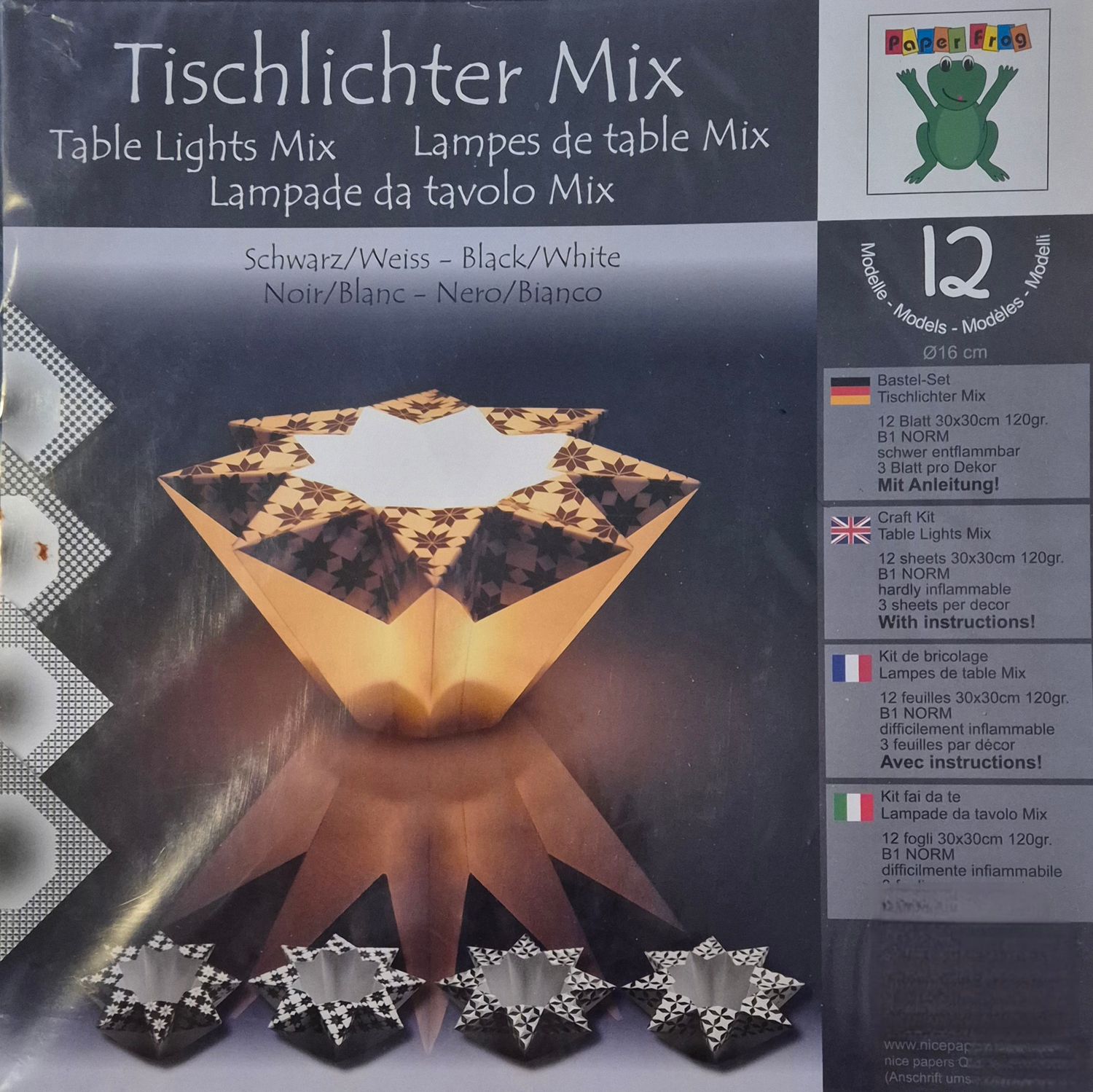 Faltpapier Tischlichter Schwarz/Weiß mit Faltanleitung