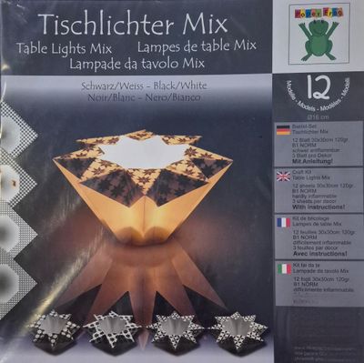 Faltpapier Tischlichter Schwarz/Weiß mit Faltanleitung