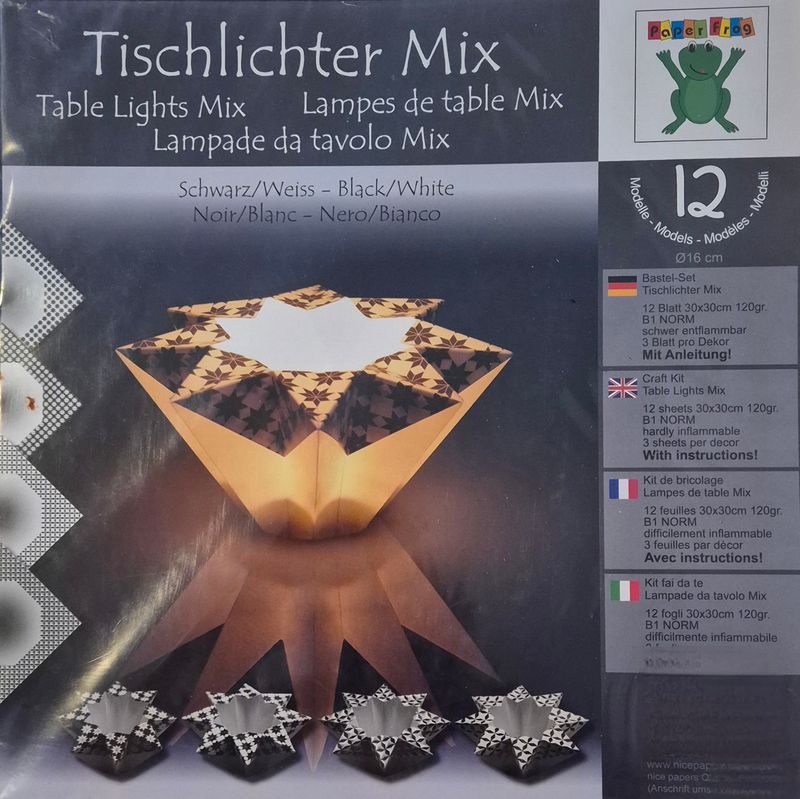Faltpapier Tischlichter Schwarz/Weiß mit Faltanleitung