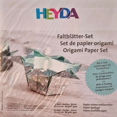 Faltpapier Set Tischlichter Eisblau / Silber