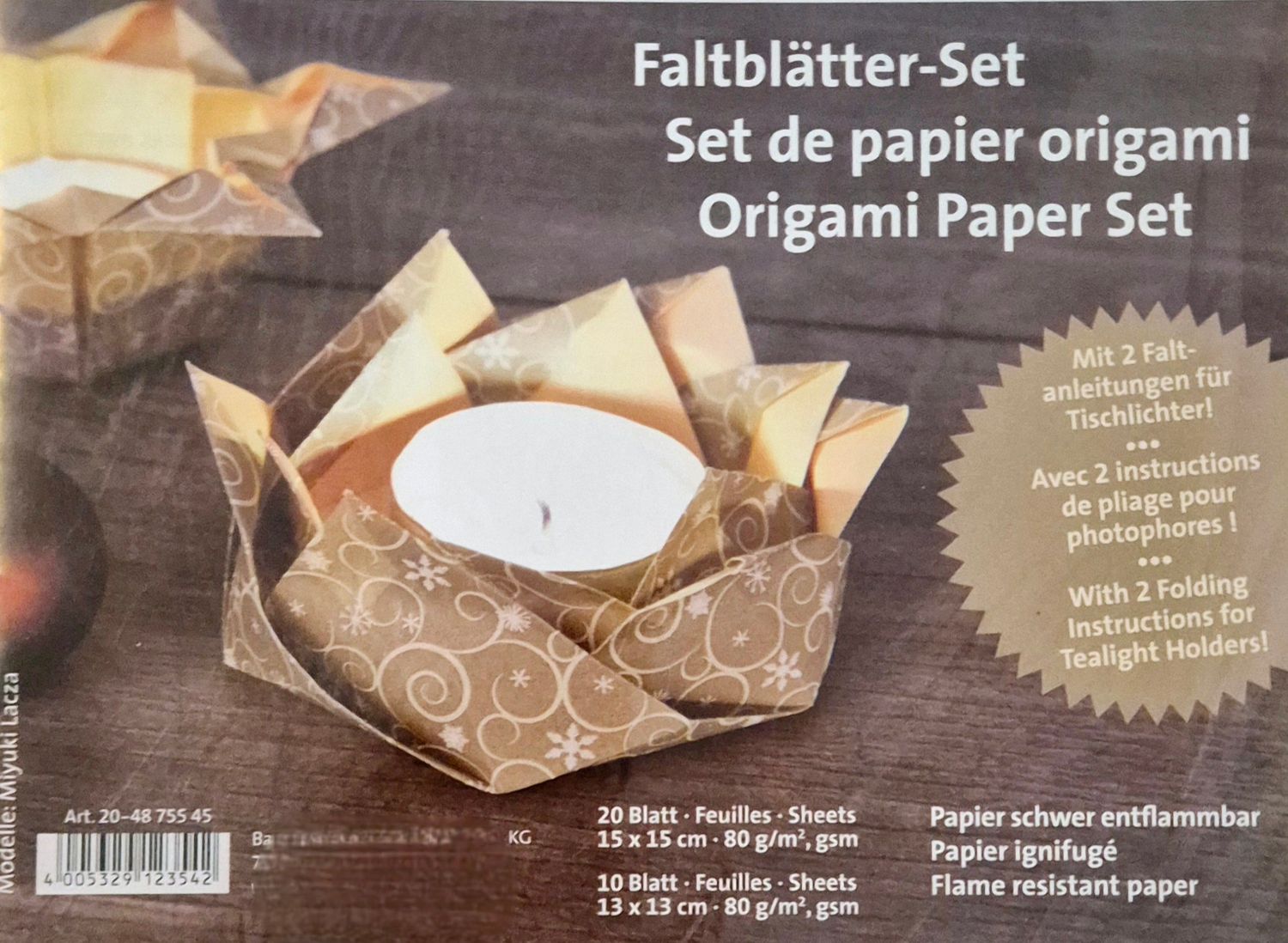 Faltpapier Set Tischlichter Gold