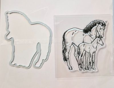 Stute mit Fohlen Stempel und Stanzen Kombi