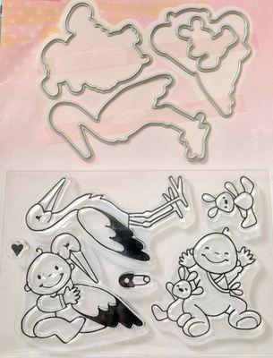Baby mit Storch Stempel und Konturen Stanze
