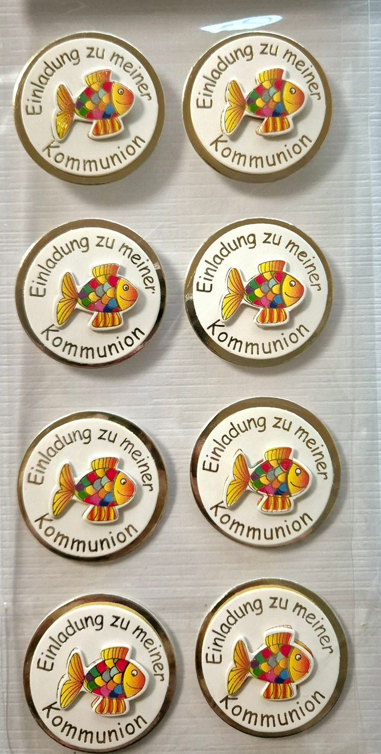 Einladung Kommunion Fisch Sticker gold