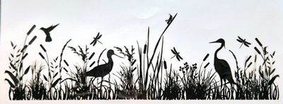 Schilf mit Libellen und Kranichen