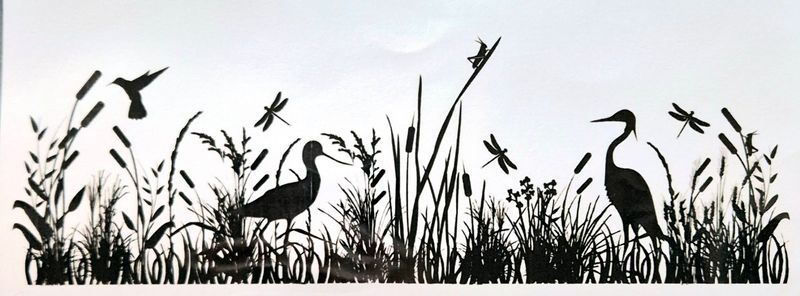 Schilf mit Libellen und Kranichen