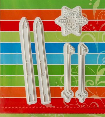 Ski, Skistöcke und Schneeflocke Stanzen Set