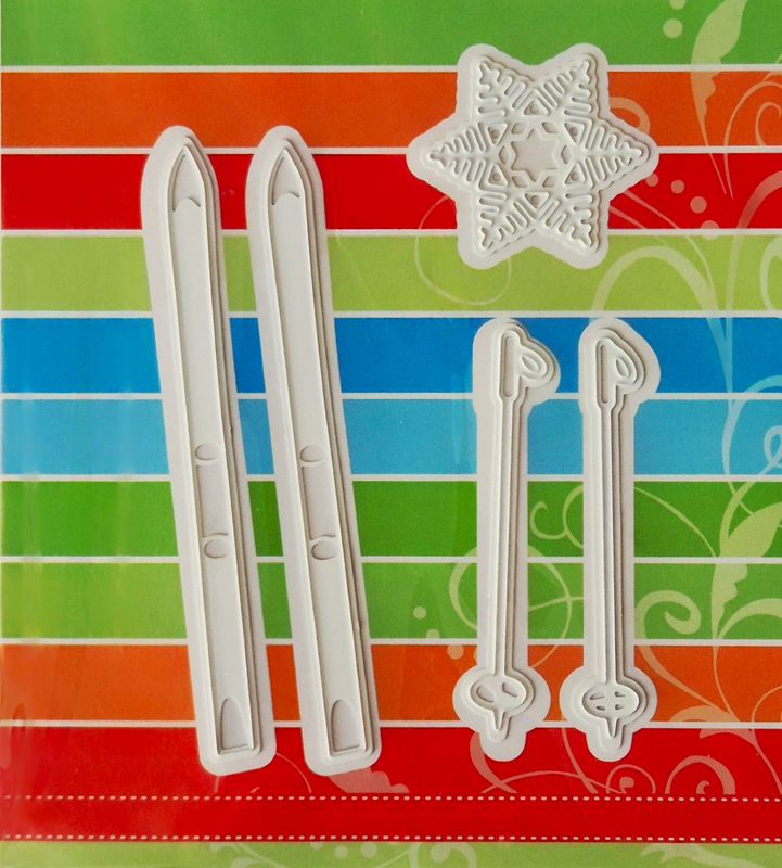Ski, Skistöcke und Schneeflocke Stanzen Set
