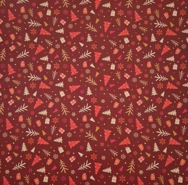 Tannbäume und Päckchen in Rot Scrapbookpapier Tannbäume und Päckchen in Rot Scrapbookpapier