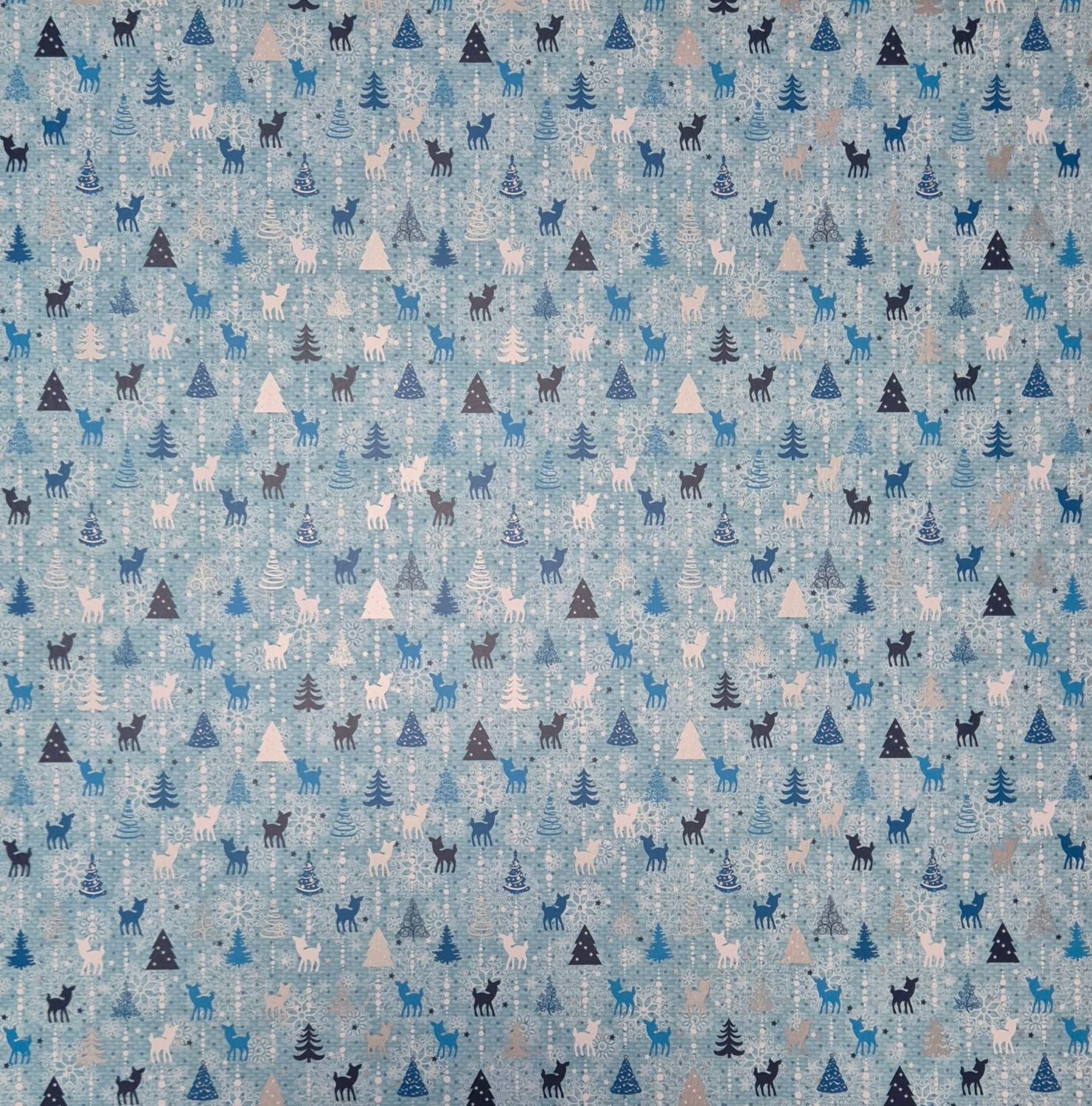 Rehe und Weihnachtsbäume blau Scrapbook Papier