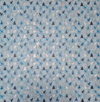 Rehe und Weihnachtsbäume blau Scrapbook Papier