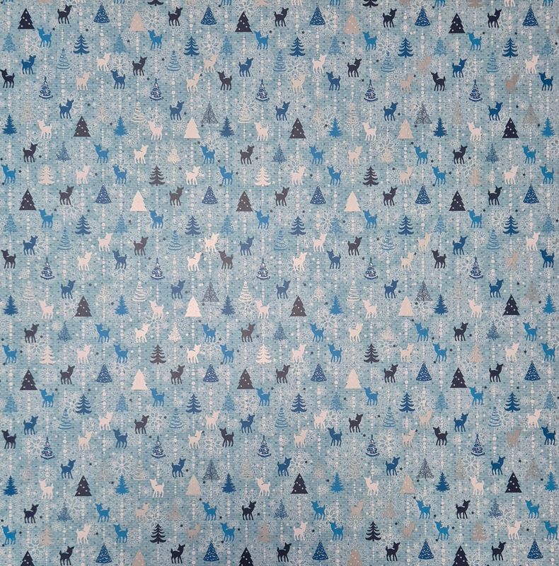 Rehe und Weihnachtsbäume blau Scrapbook Papier Rehe und Weihnachtsbäume blau Scrapbook Papier