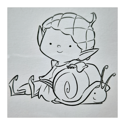 Wichtel und Schnecke - unmontierter Stempelgummi