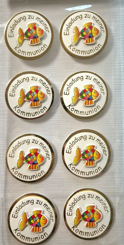 Einladung Kommunion Fisch Sticker gold