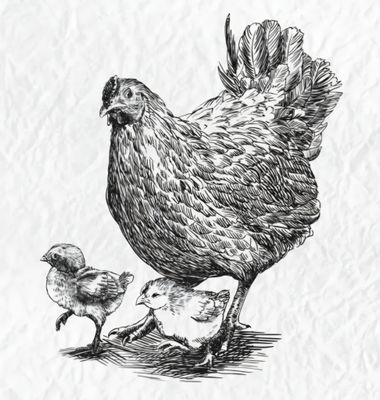 Mutter Henne mit Küken Stempel