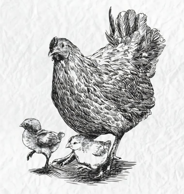 Mutter Henne mit Küken Stempel