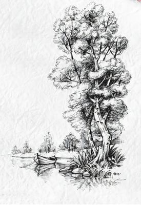 Boot am Seeufer Stempel