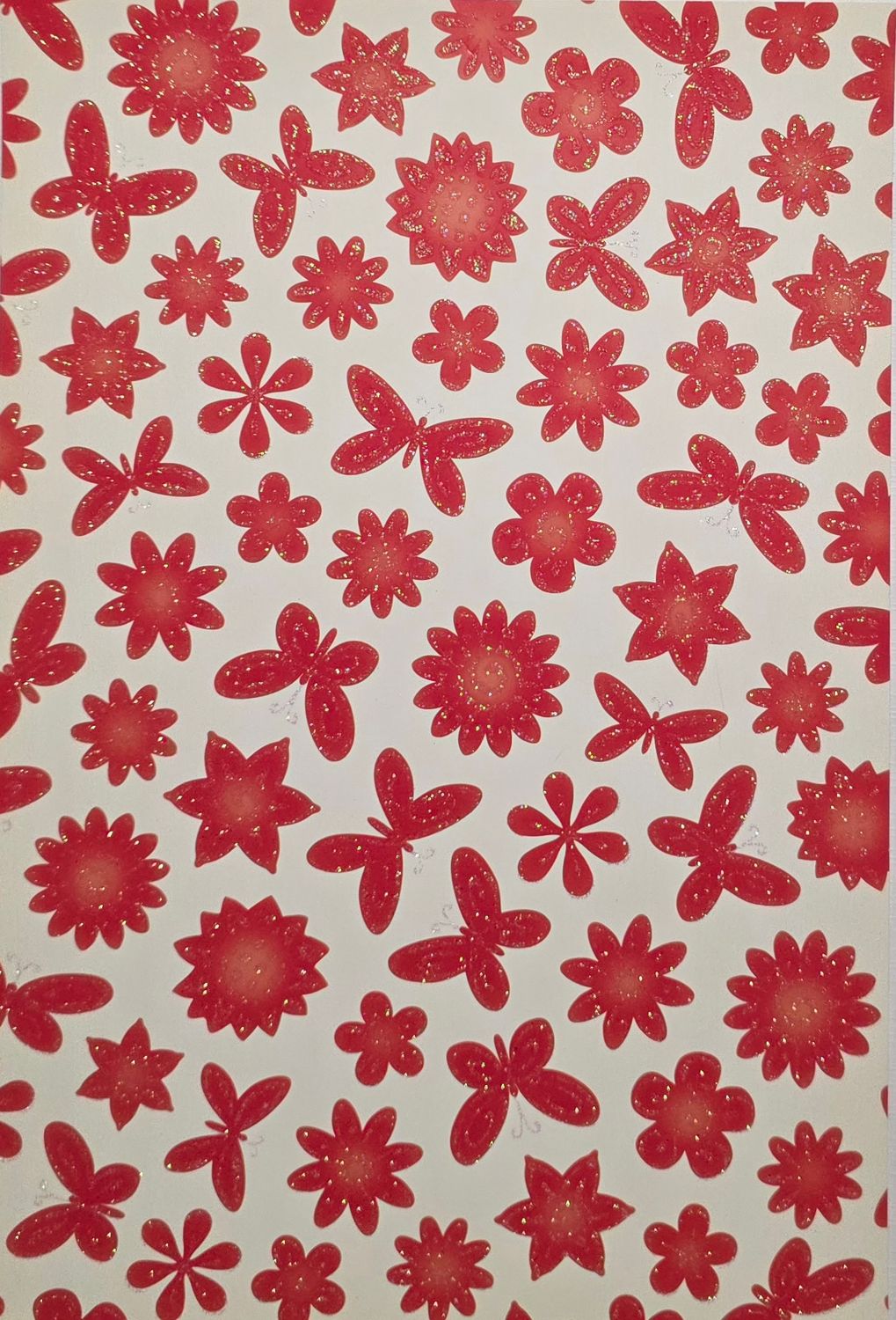 Blüten und Schmetterlinge rot mit Glitter