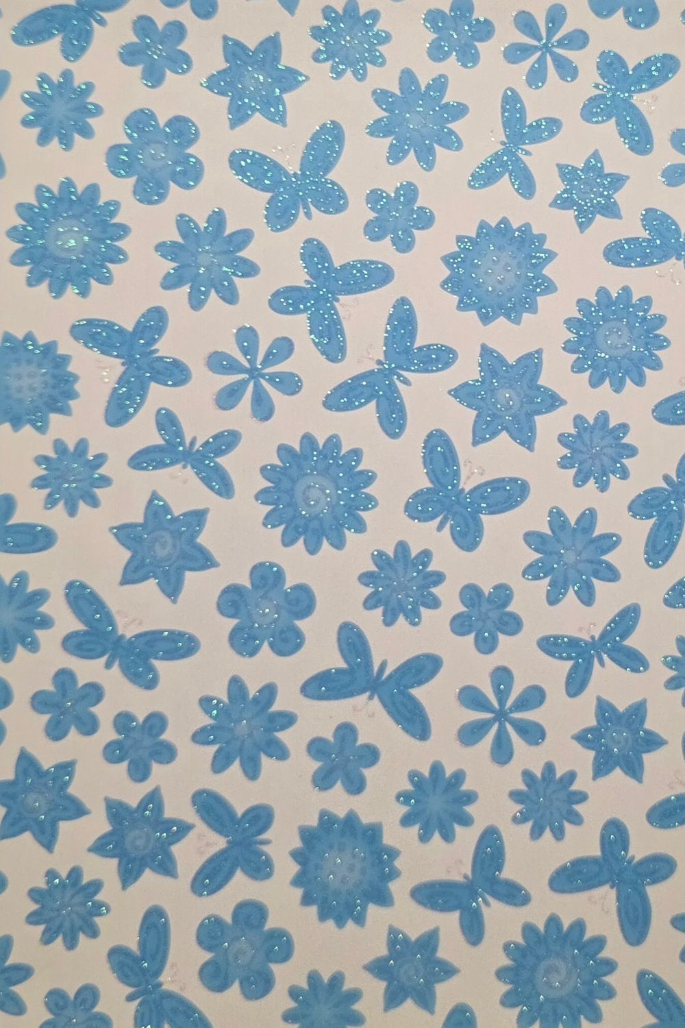 Blüten und Schmetterlinge blau mit Glitter