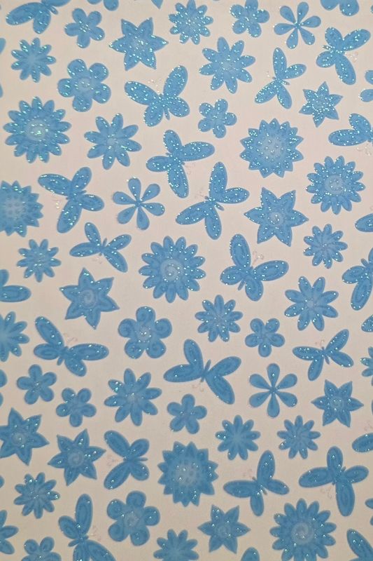 Blüten und Schmetterlinge blau mit Glitter