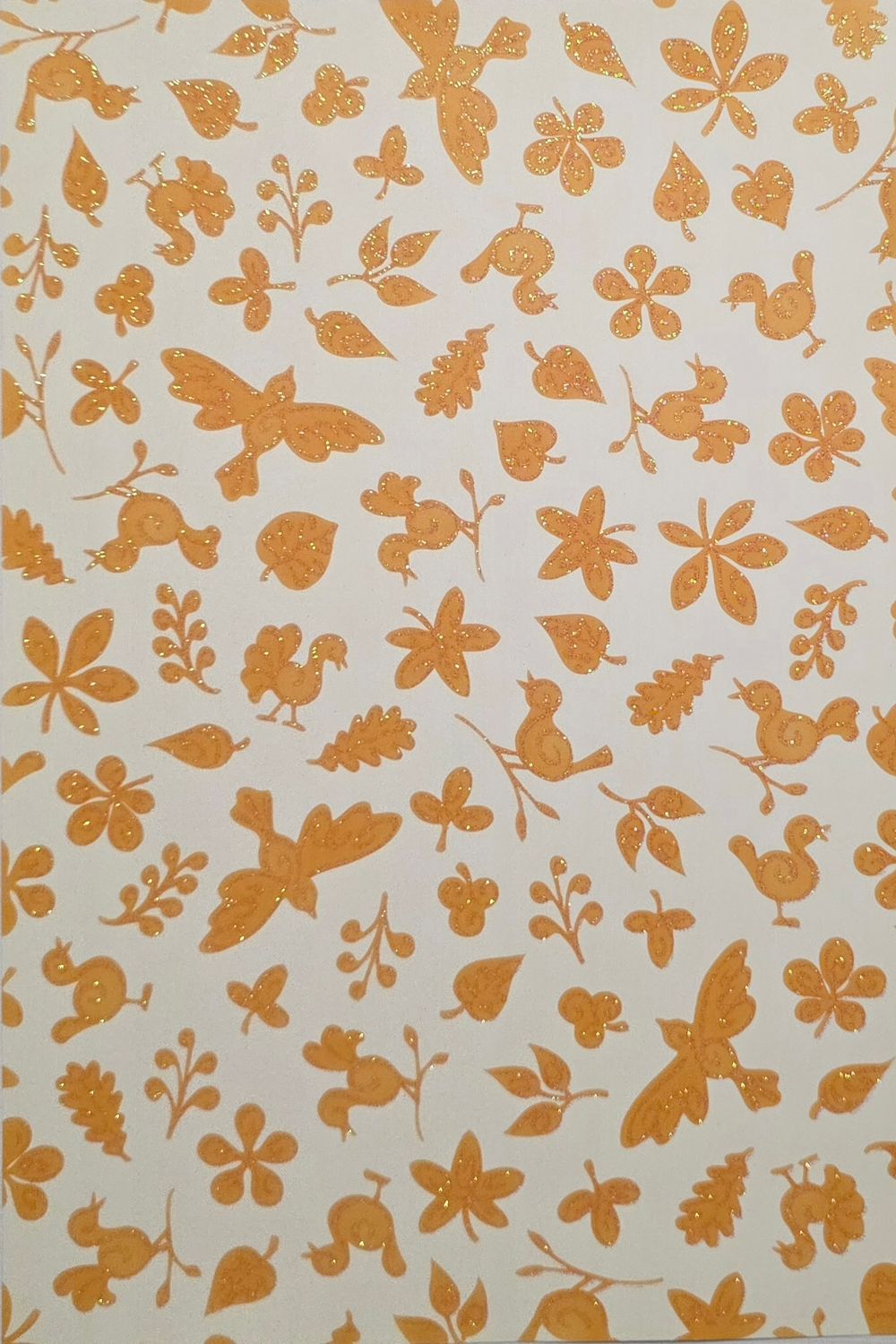 Vögel und Blätter gelb mit Glitter