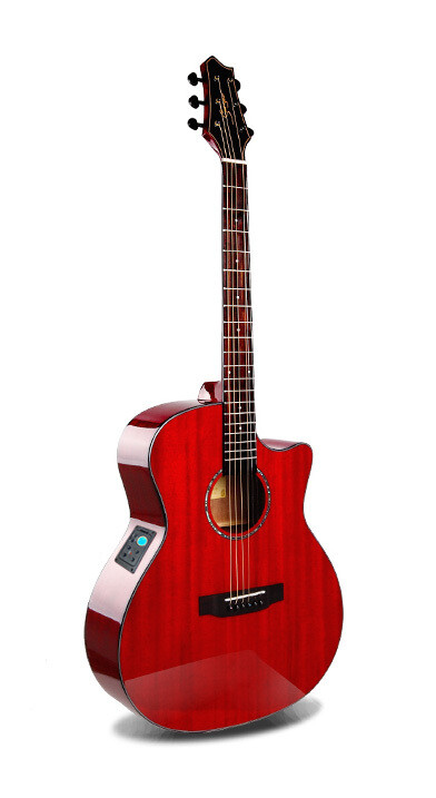 Top Solid Mahogany Acoustic Electric Guitar Built-in Tuner Cutaway Red PPL6873