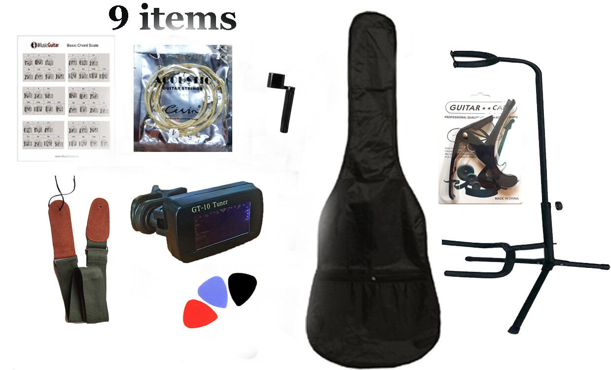 Left handed Acoustic Guitar for beginners Students Black Full Size SPS342LF with Full Package