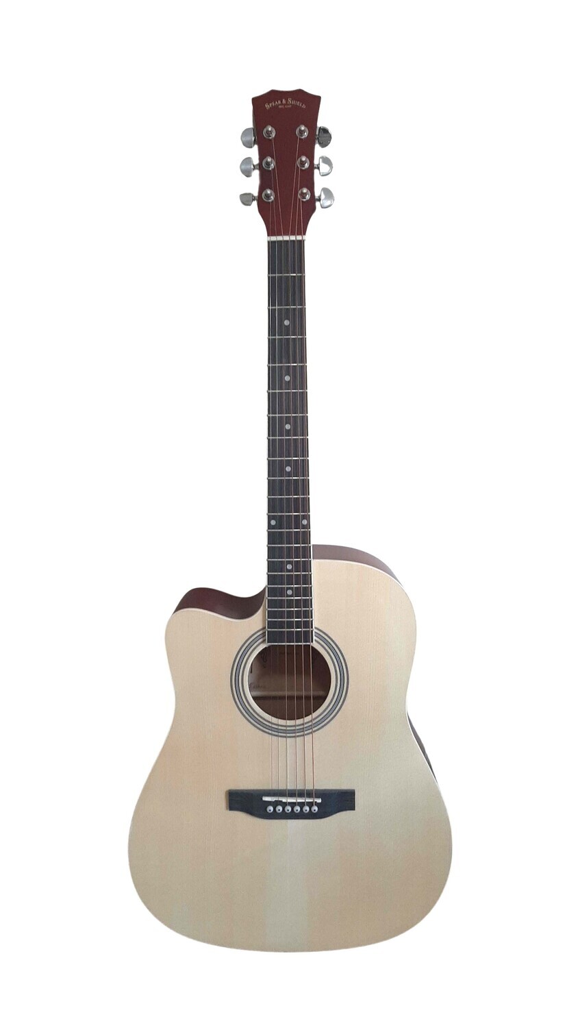 Spear & Shield Left handed Acoustic Guitar for Beginners Adults Students Intermediate players 41-inch full-size Dreadnought body cutaway Natural SPS338LF Free Shipping