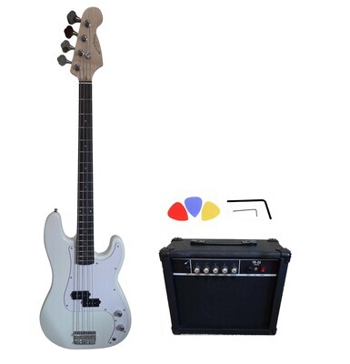 Bass Guitar for Beginners Regular Size White SPS51420 with 20W Amp Pack