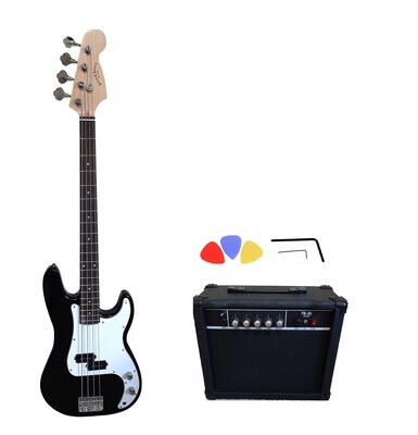 Bass Guitar for Beginners Regular Size Black SPS51320 with 20W Amp Pack