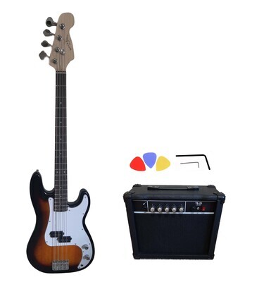 Bass Guitar for Beginners Regular Size Sunburst SPS51520 with 20W Amp Pack