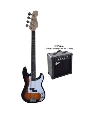 Bass Guitar for Beginners Regular Size Sunburst SPS515 with 15W amp package