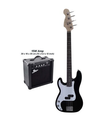 Left handed Bass Guitar for Beginners Regular Size Black SPS511LF with 15W amp package