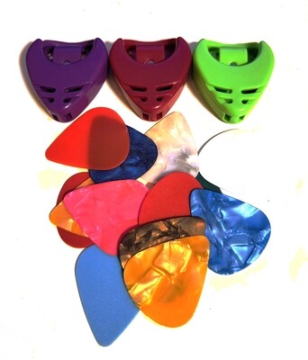 15 picks with 3 pick holders assorted colour