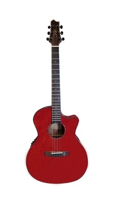 Minor Error-Top Solid Mahogany Acoustic Electric Guitar Built-in Tuner Cutaway Red PPL6873