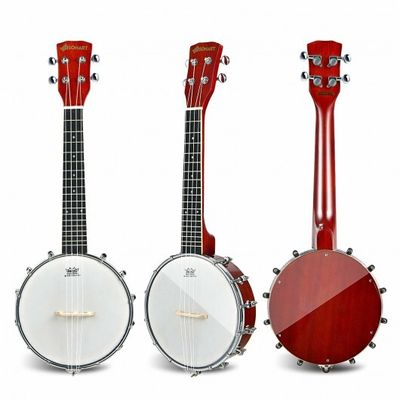 24 Inch Sonart 4-String Banjo Ukulele with Remo Drumhead and Gig Bag - Color: Red