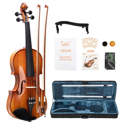 Glarry Gv402 4/4 Acoustic Violin Kit Natural Varnish W/square Case, 2 Bows, 3 In 1 Digital Metronome Tuner Tone Generator, Extra Strings And Bridge Rt
